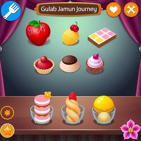 Indian sweets collection in GulabJamunJourney Various Indian sweets displayed in GulabJamunJourney game