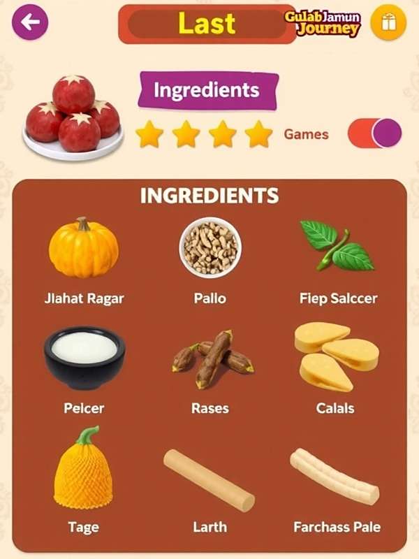 GulabJamunJourney ingredients selection GulabJamunJourney game interface showing ingredients selection